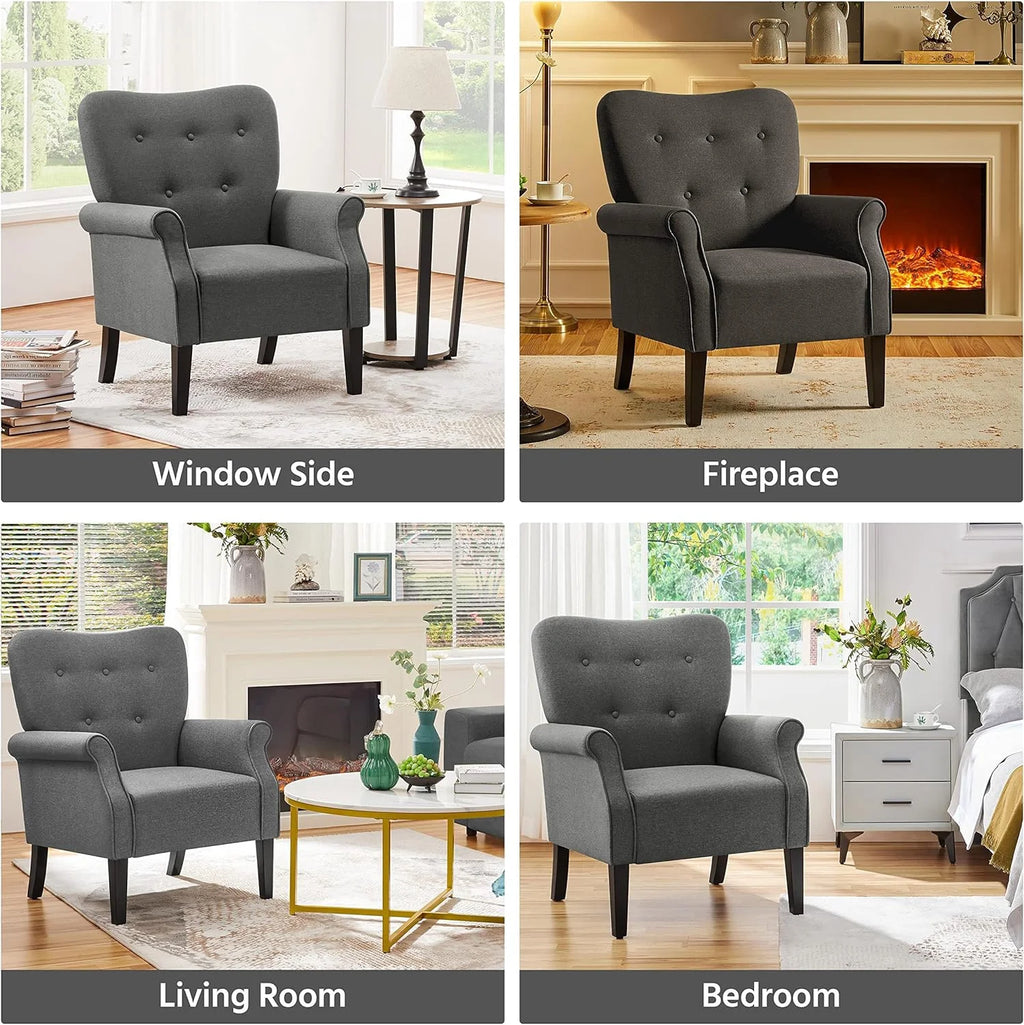 Dark Gray Upholstered Fabric Armchair with Wood Legs V73736