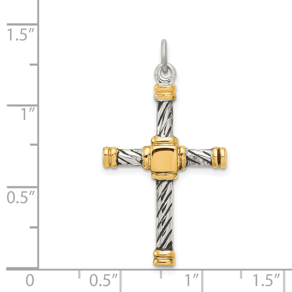 18K Gold Plated Sterling Silver Cross Charm Pendant with Cable Chain Necklace O553