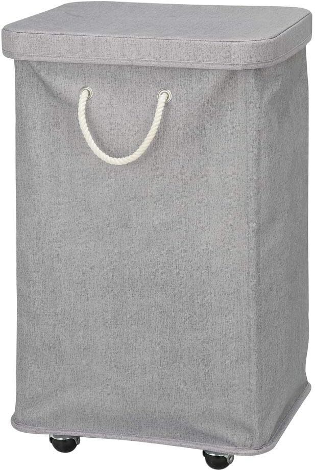 Gray Polyester Portable Laundry Hamper with Wheels and Lid W951