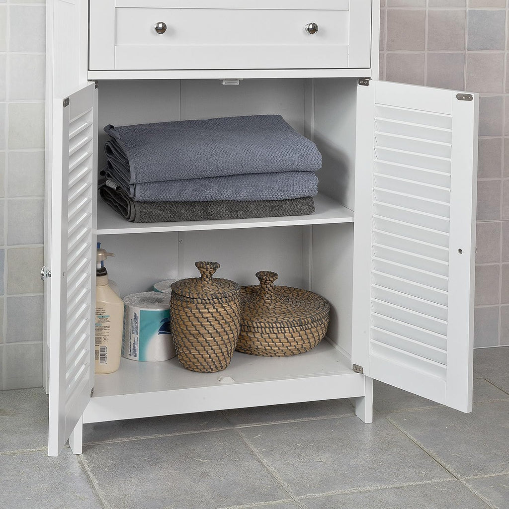 White Bathroom Storage Cabinet with Drawer and Adjustable Shelf M90491