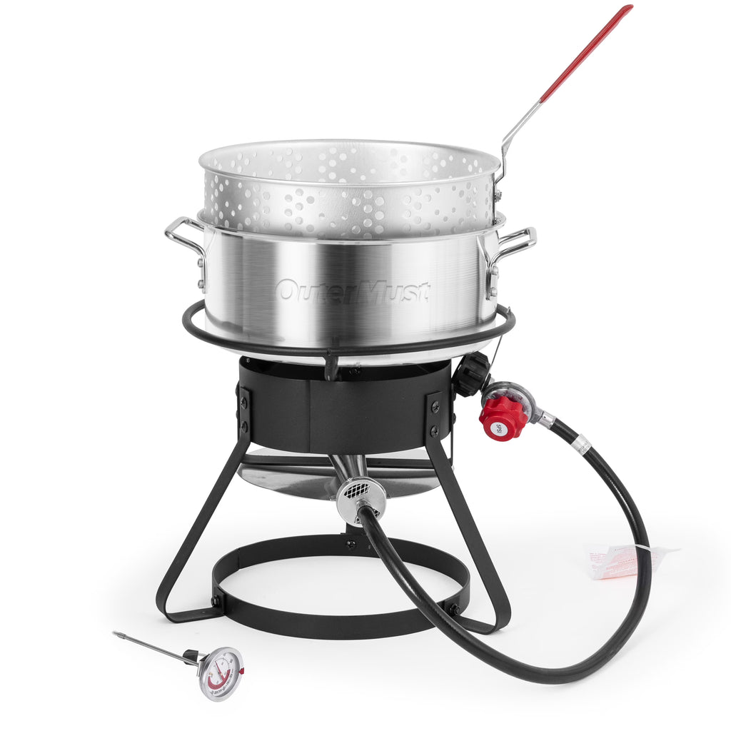 11 Qt. Aluminum Outdoor Deep Fry Pot with Basket and Thermometer V9103