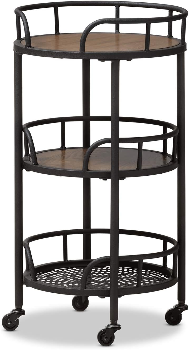 Rustic Industrial Metal and Wood Mobile Serving Cart J734