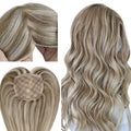 Light Brown Mixed Platinum Blonde Remy Human Hair Clip in Topper 16 inch V6811