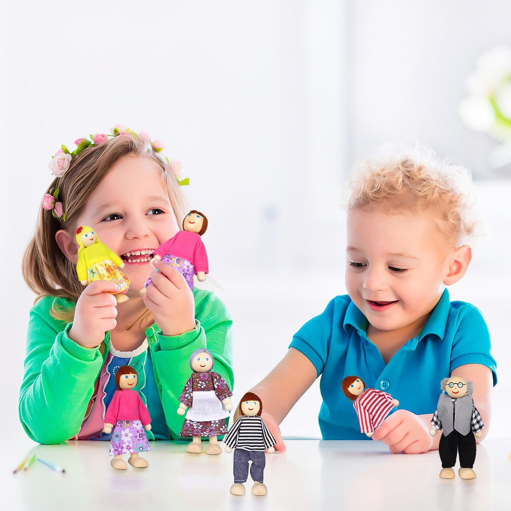 6 Pcs Wooden Doll House Figures Family Member Dolls L25092