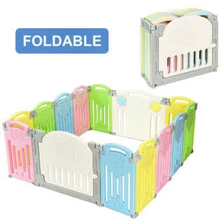 14 Panel Foldable Baby Playpen Safety Play Yard with Lock Door V979