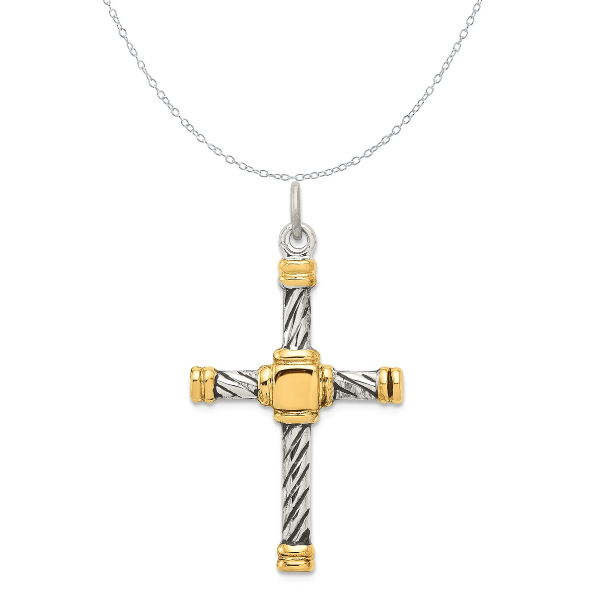18K Gold Plated Sterling Silver Cross Charm Pendant with Cable Chain Necklace O553