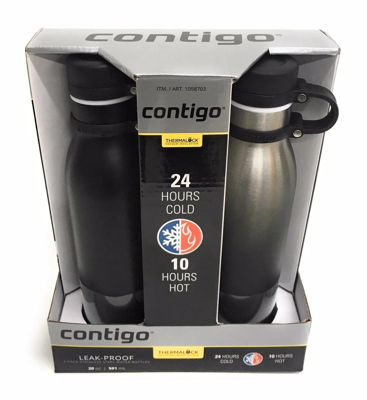 20 oz Stainless Steel Water Bottle 2-Pk Matte Black Z40485