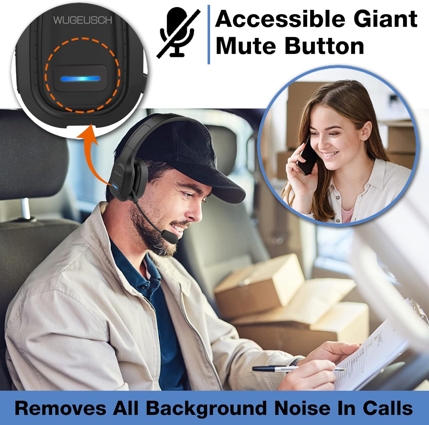 Wireless Headset with Microphone, Noise Canceling On-Ear Headphones with USB Dongle, 32H Talk Time J47280