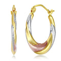 14k Tri 3 Color Gold Polished Diamond Cut Satin Twisted Hoop Earrings (20 x 20mm) E1460