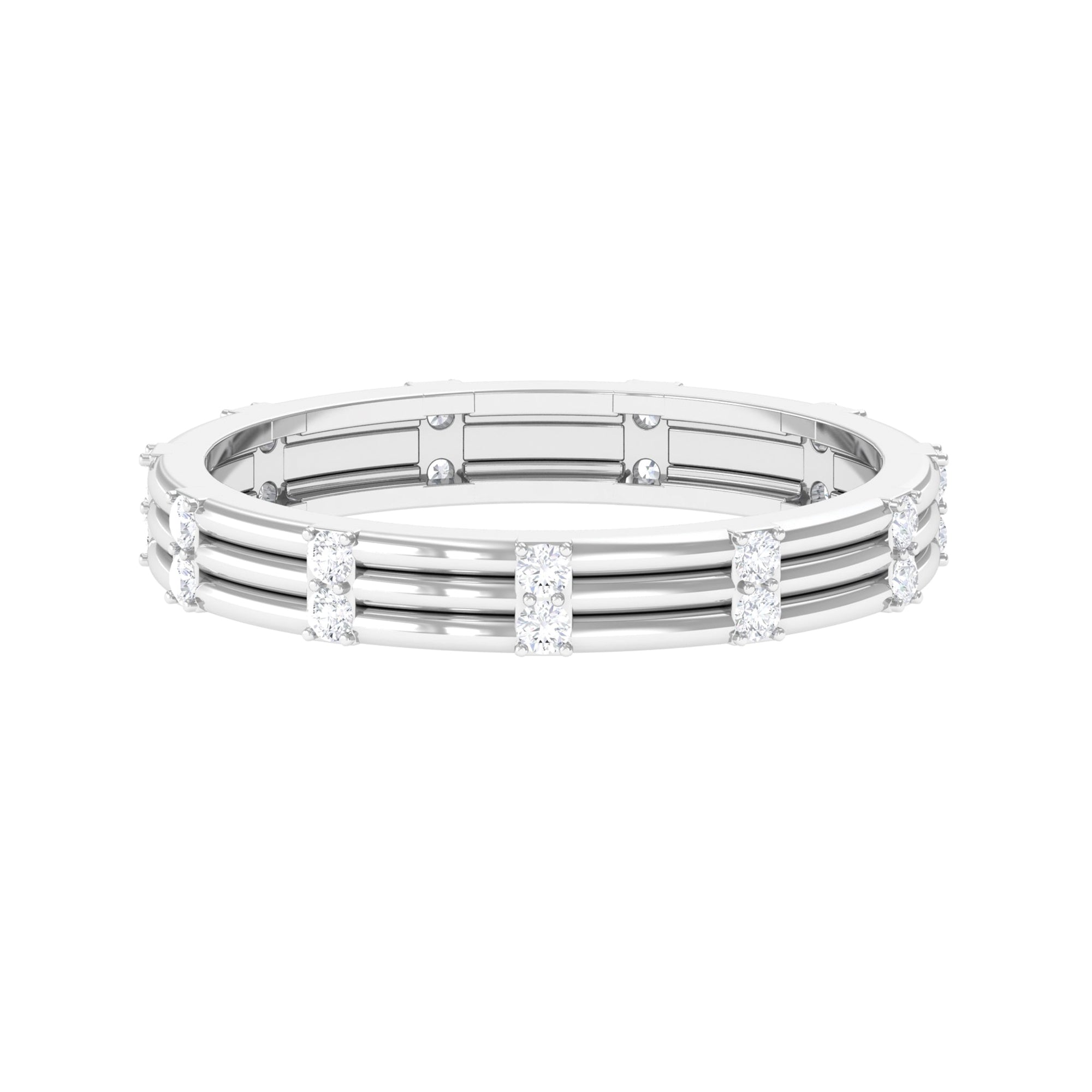Pave Setting Stackable Gold Band Ring, 925 Sterling Silver M618659