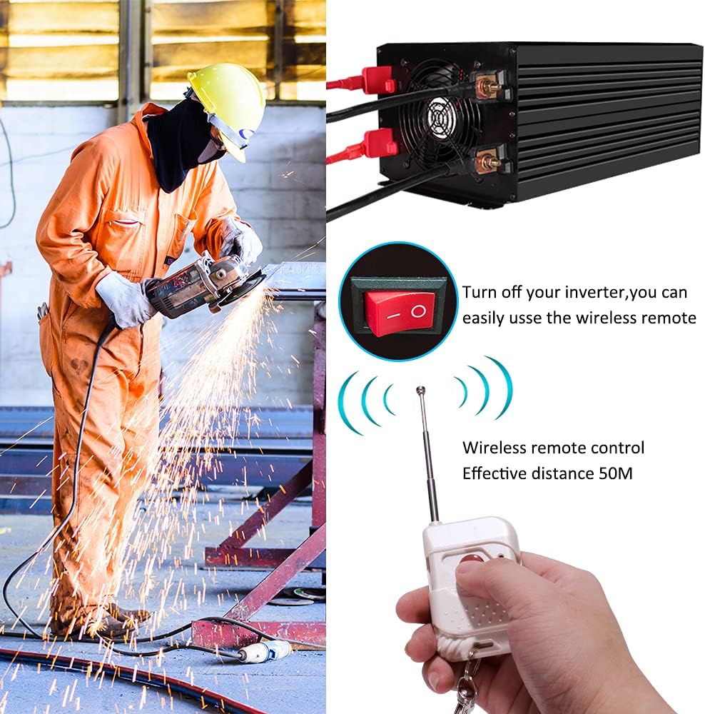 1500 Watt Pure Sine Wave Power Inverter 24v DC to 110/120v AC 60HZ with 4 AC and 1 USB Output C605