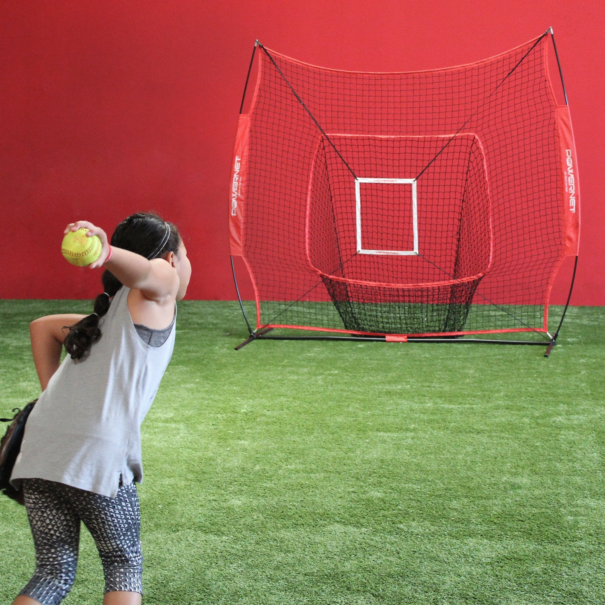 7x7 Baseball Softball Hitting Net with Weighted Heavy Ball and Carry Bag U447