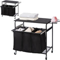 Laundry Sorter Cart with Ironing Board Rack, 3 Bags, 4 Wheels, Black E81794