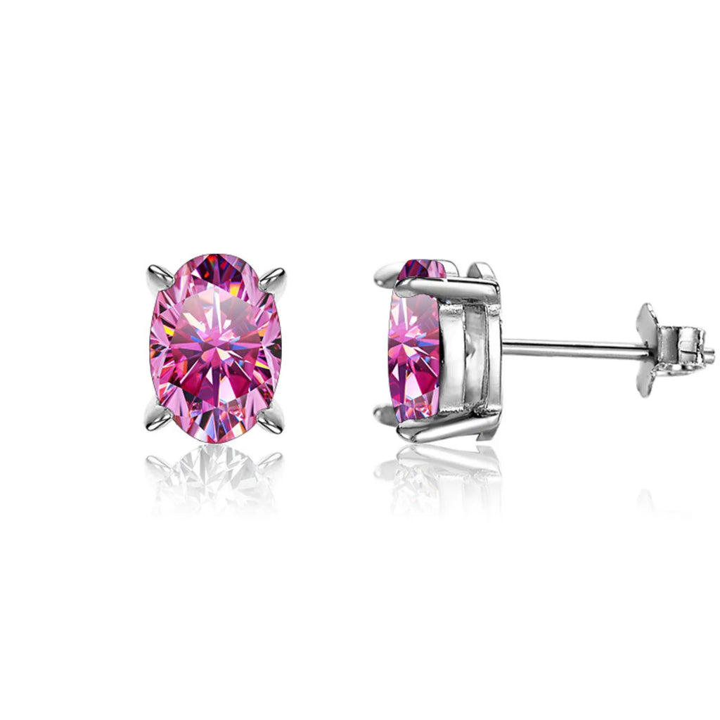 Oval Cut Moissanite Stud Earrings, 925 Sterling Silver, D Color VVS1 Clarity, 2ct C585