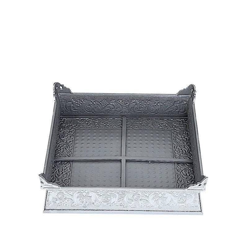 Silver Square Embossed Wedding Cake Stand Riser U595400