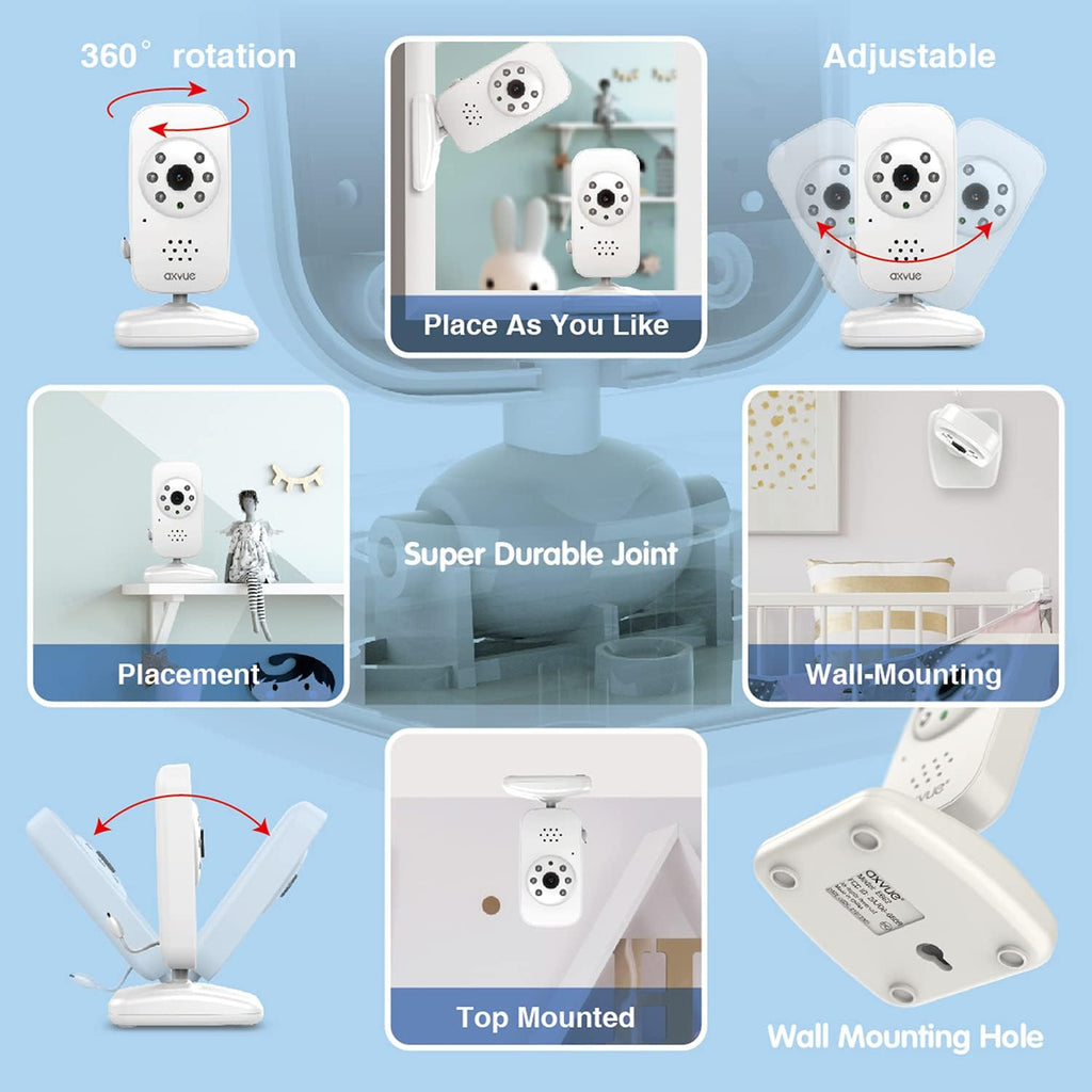 Video Baby Monitor with 2 Cameras, Large Vertical Screen, 1000ft Range, Auto Night Vision, Temperature Alert D377