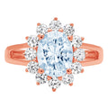 Oval Cut Swiss Blue Topaz 18k Rose Gold Halo Ring F676291
