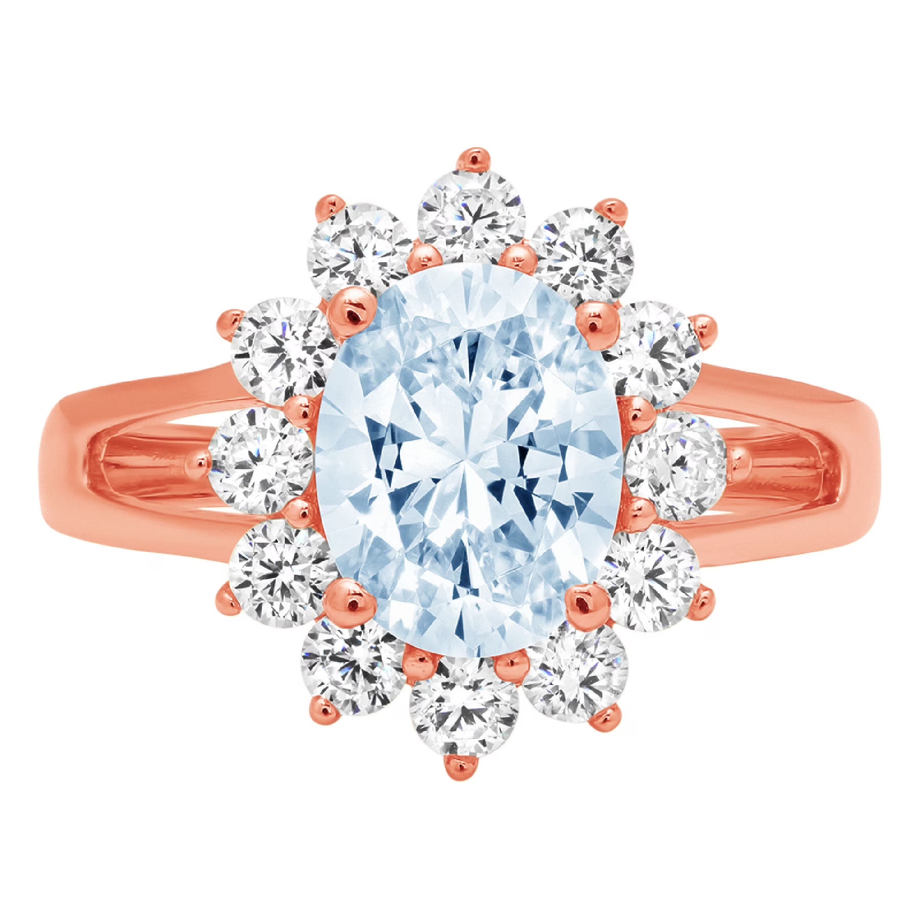 Oval Cut Swiss Blue Topaz 18k Rose Gold Halo Ring F676291