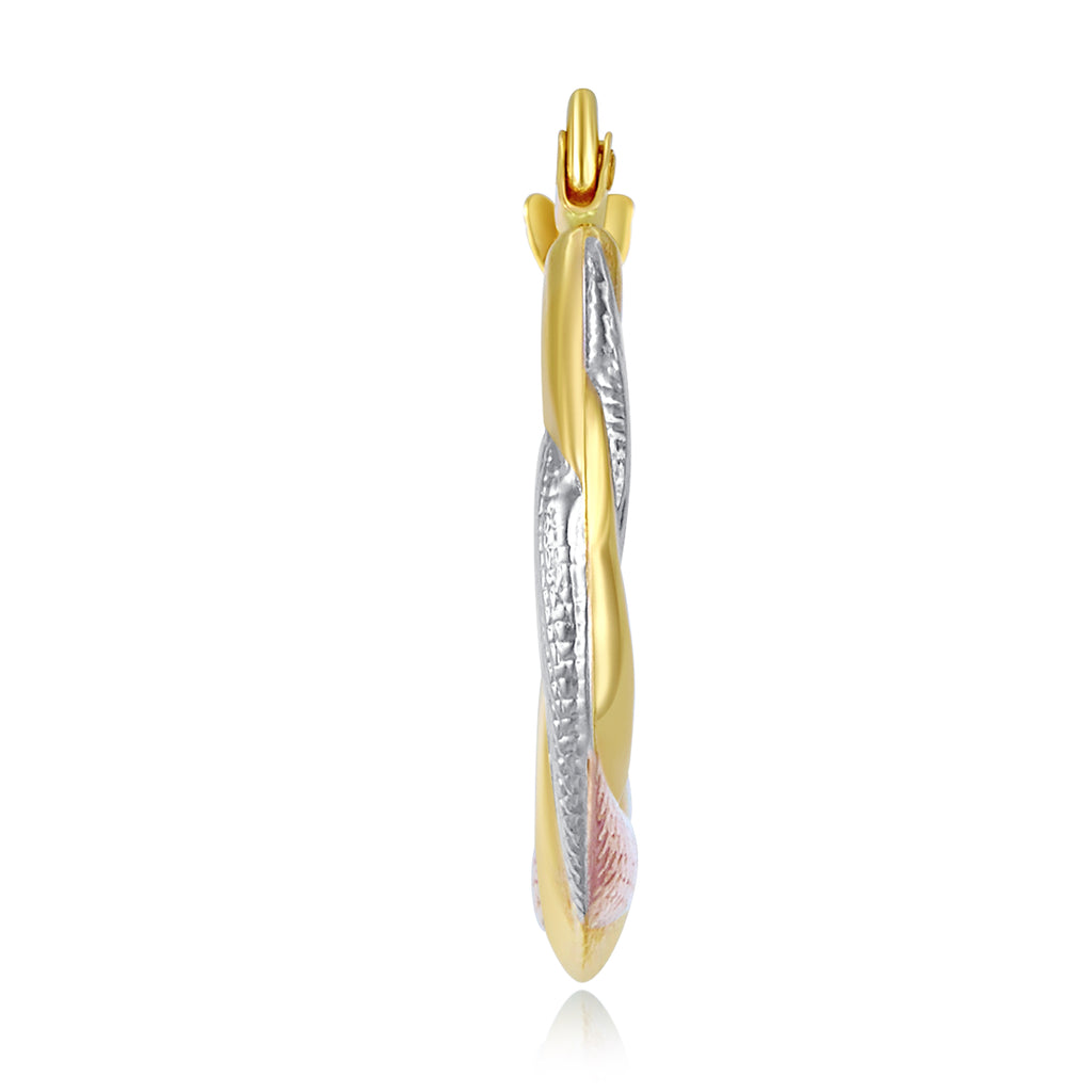 14k Tri 3 Color Gold Polished Diamond Cut Satin Twisted Hoop Earrings (20 x 20mm) E1460