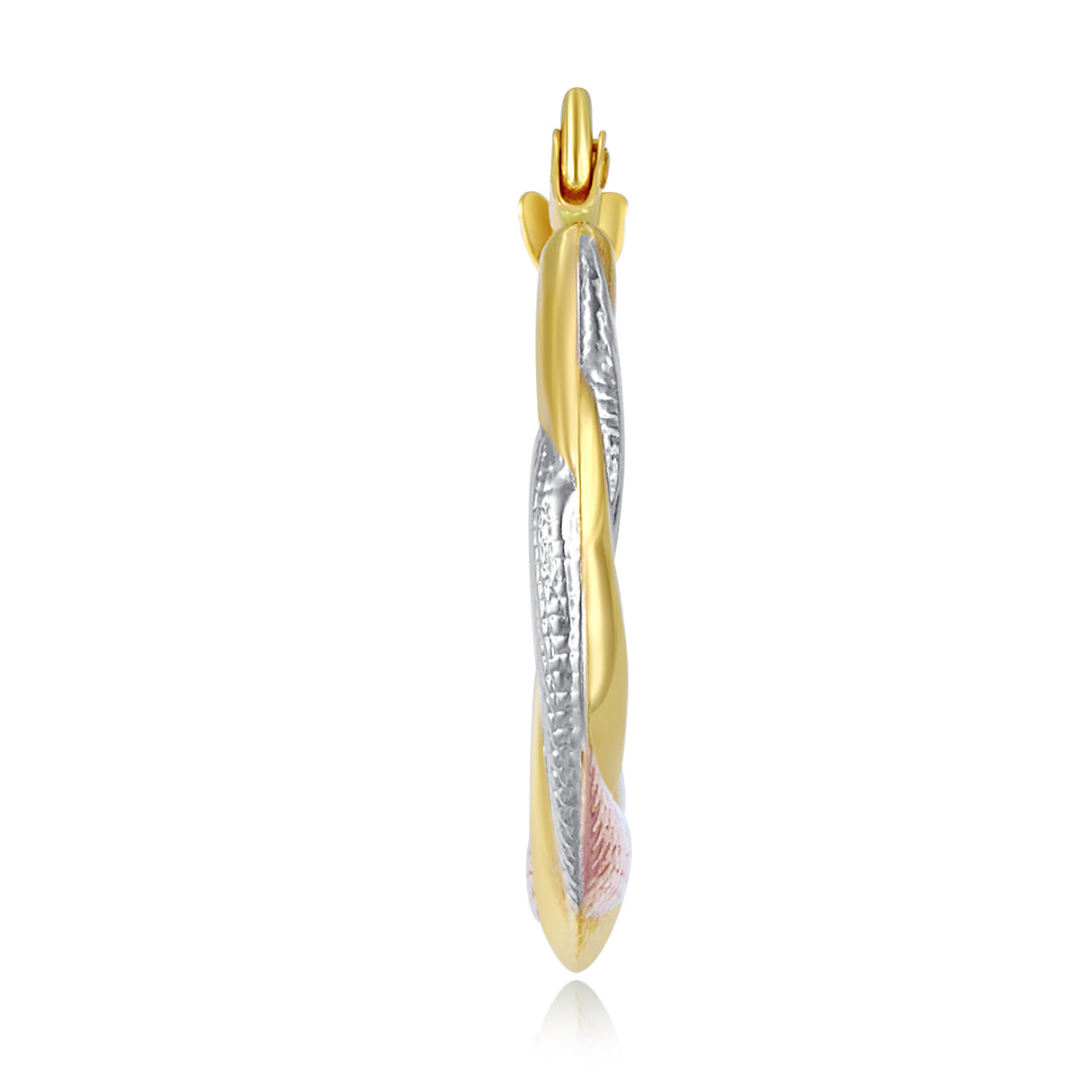 14k Tri 3 Color Gold Polished Diamond Cut Satin Twisted Hoop Earrings (20 x 20mm) E1460