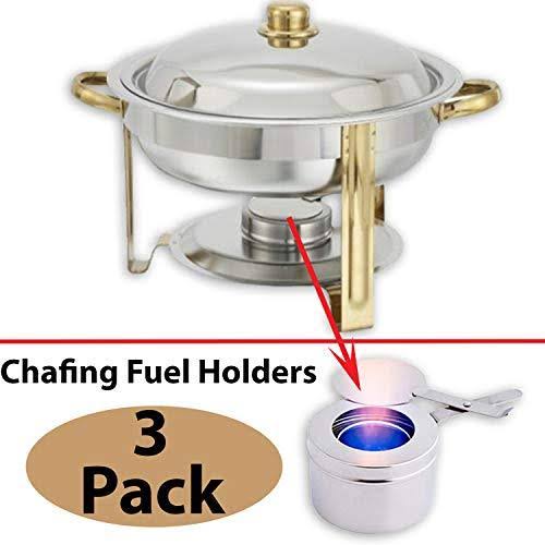 Round Chafing Dish Buffet Set with Water Pans, Food Pans, Frames, Lids, Fuel Holders, 6 Fuel Cans Z912