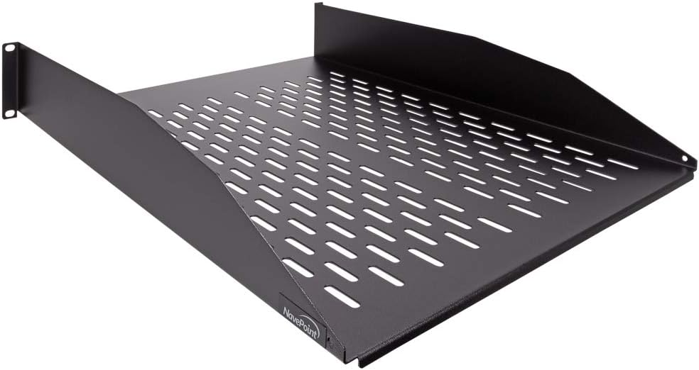 2U 19-Inch Heavy Duty Vented Rack Mount Cantilever Fixed Server Cabinet Shelf Black M460714