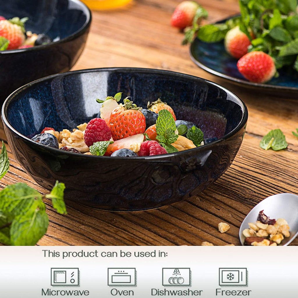 Blue Fluted Ceramic Pasta Bowl Set of 6 K55073