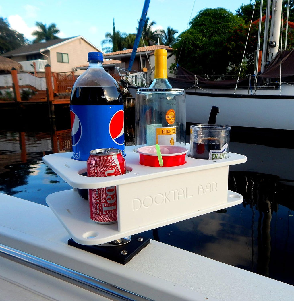 White Plastic Boat Cup Holder with Rod Holder Mount T372