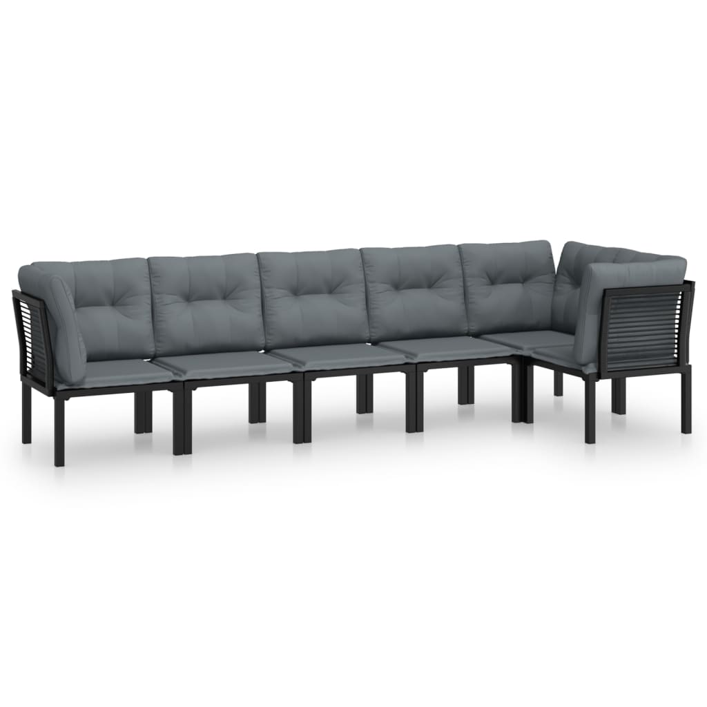 6 Piece Outdoor Patio Furniture Set, Sectional Sofa with Dark Gray Cushions, Black Poly Rattan U668683
