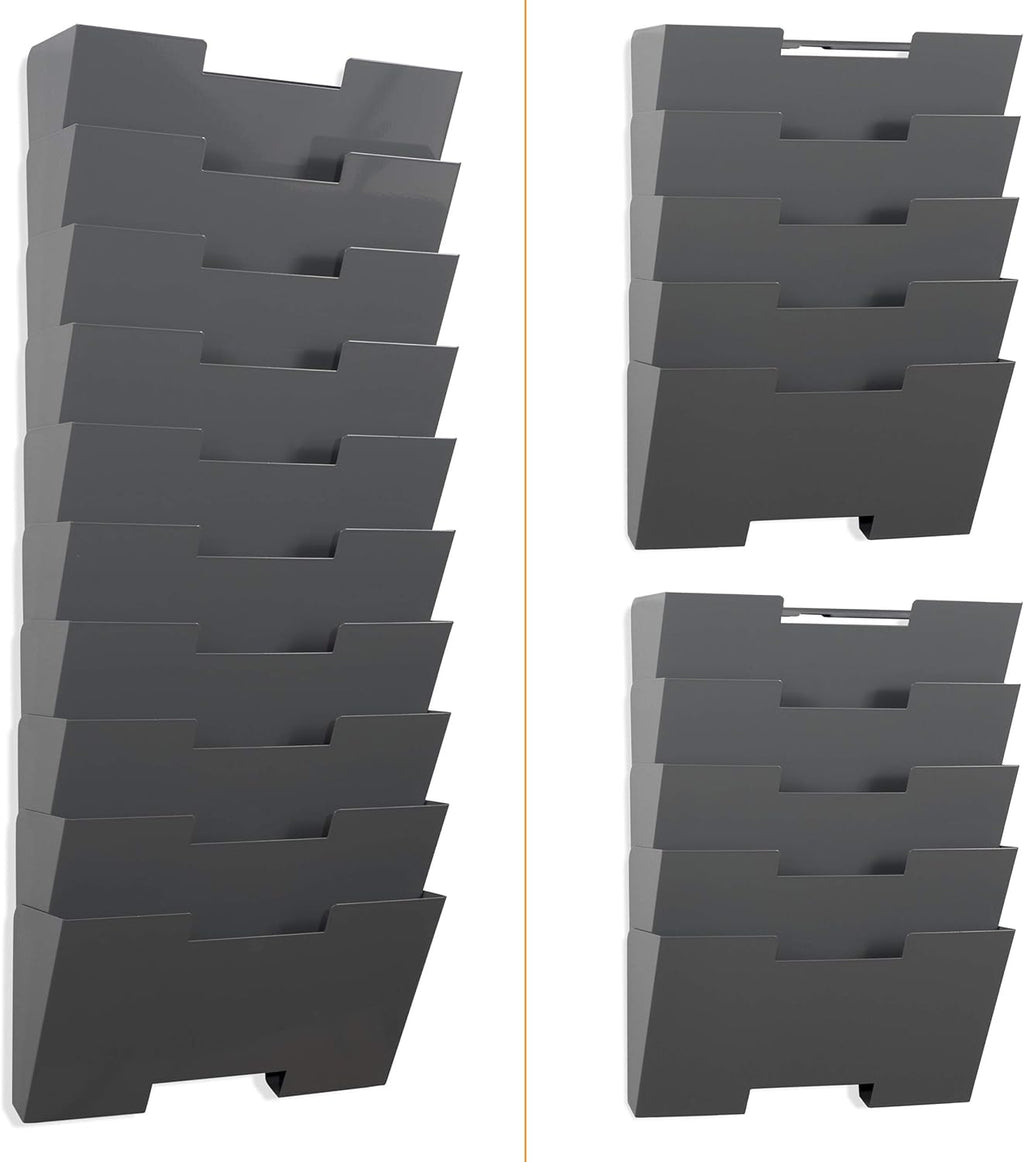 Gray Wall Mount Steel Vertical File Organizer 10 Sectional Pack of 2 A860272