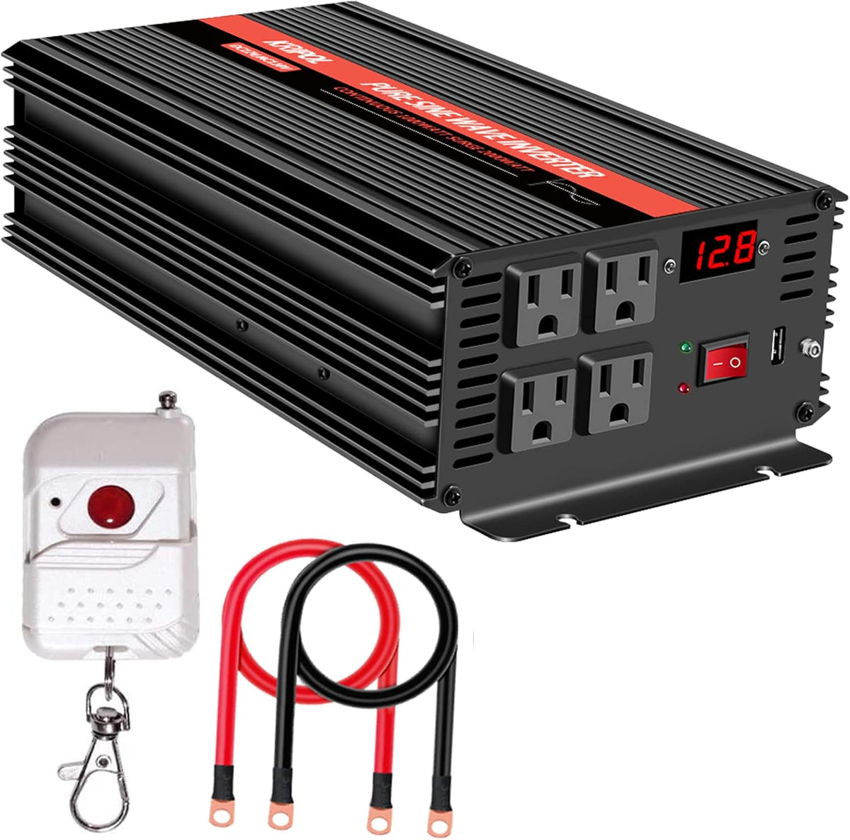 1500 Watt Pure Sine Wave Power Inverter 24v DC to 110/120v AC 60HZ with 4 AC and 1 USB Output C605