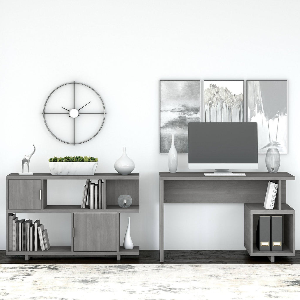 Modern Gray Writing Desk with Low Bookcase C1701