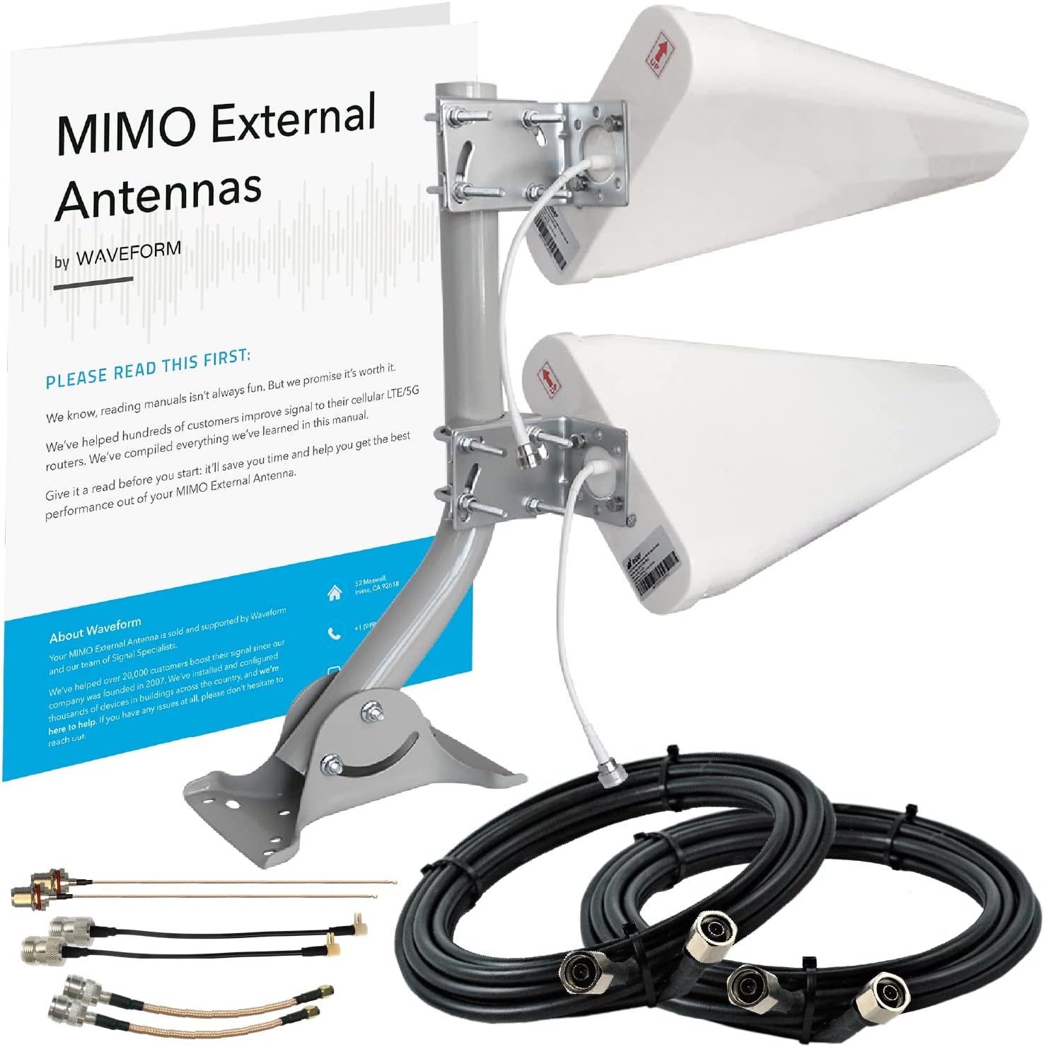 4G/5G Log Periodic Antenna Kit, +11 dBi gain 2x2 600-6000 MHz, Twin Cable A609335