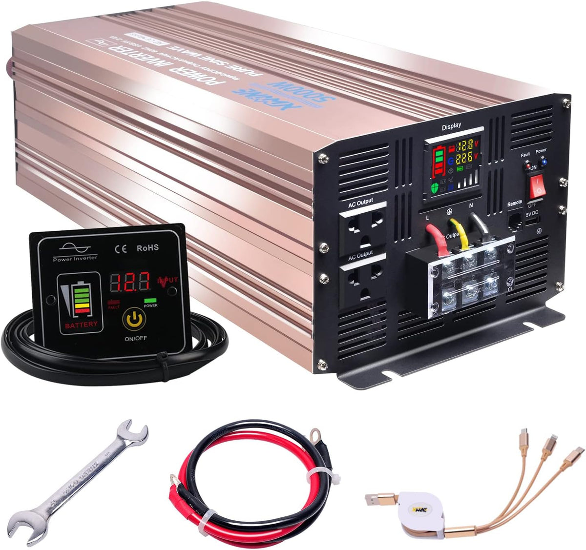 4000 Watts Pure Sine Wave Power Inverter DC to AC Converter with Remote Control and LED Display S4180