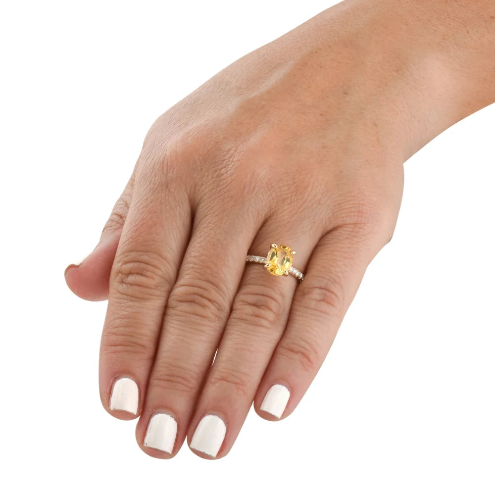 Oval Yellow Sapphire & Diamond Ring 14k Yellow Gold B9178