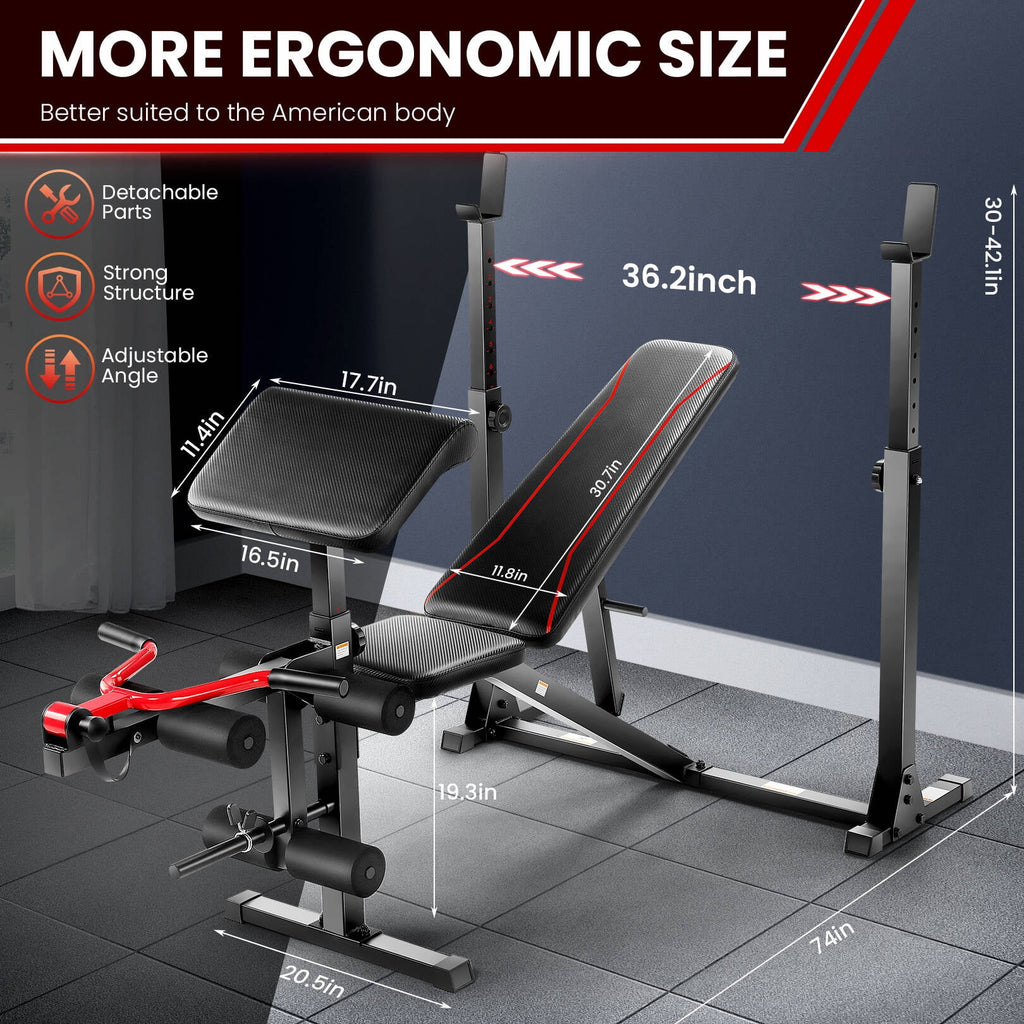 900LBS Adjustable Weight Bench with Barbell Rack C81083