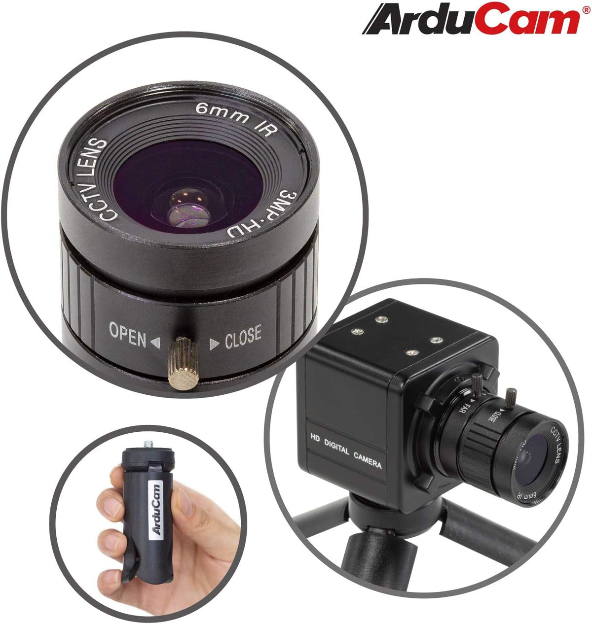 4K USB Camera Bundle with Audio, 6mm CS-Mount Lens, Metal Enclosure, Tripod and USB Cable B7580