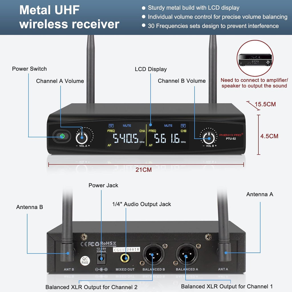 UHF Wireless Microphone System with 30 Adjustable Frequencies H41283