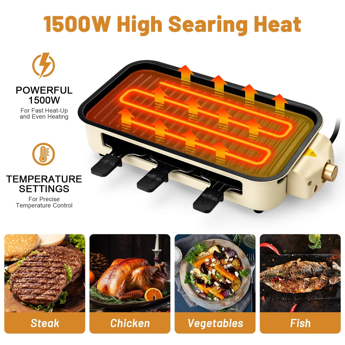 Non-Stick Portable Electric Indoor Grill with Removable Plate G204