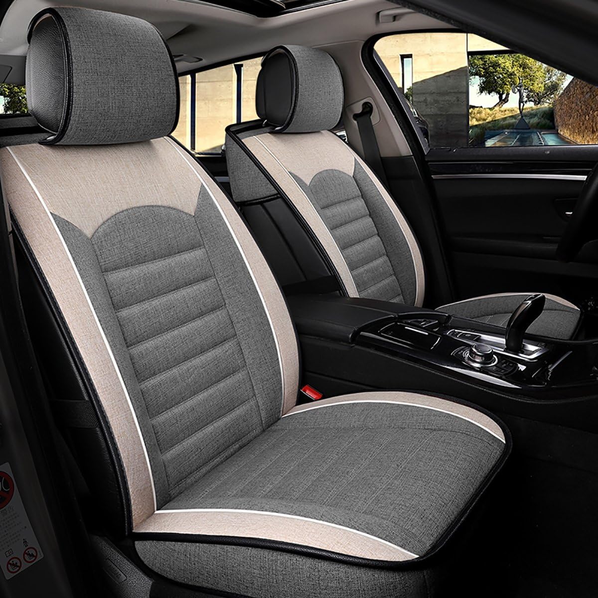3D Grey Synthetic Linen Car Seat Covers Full Set G10569