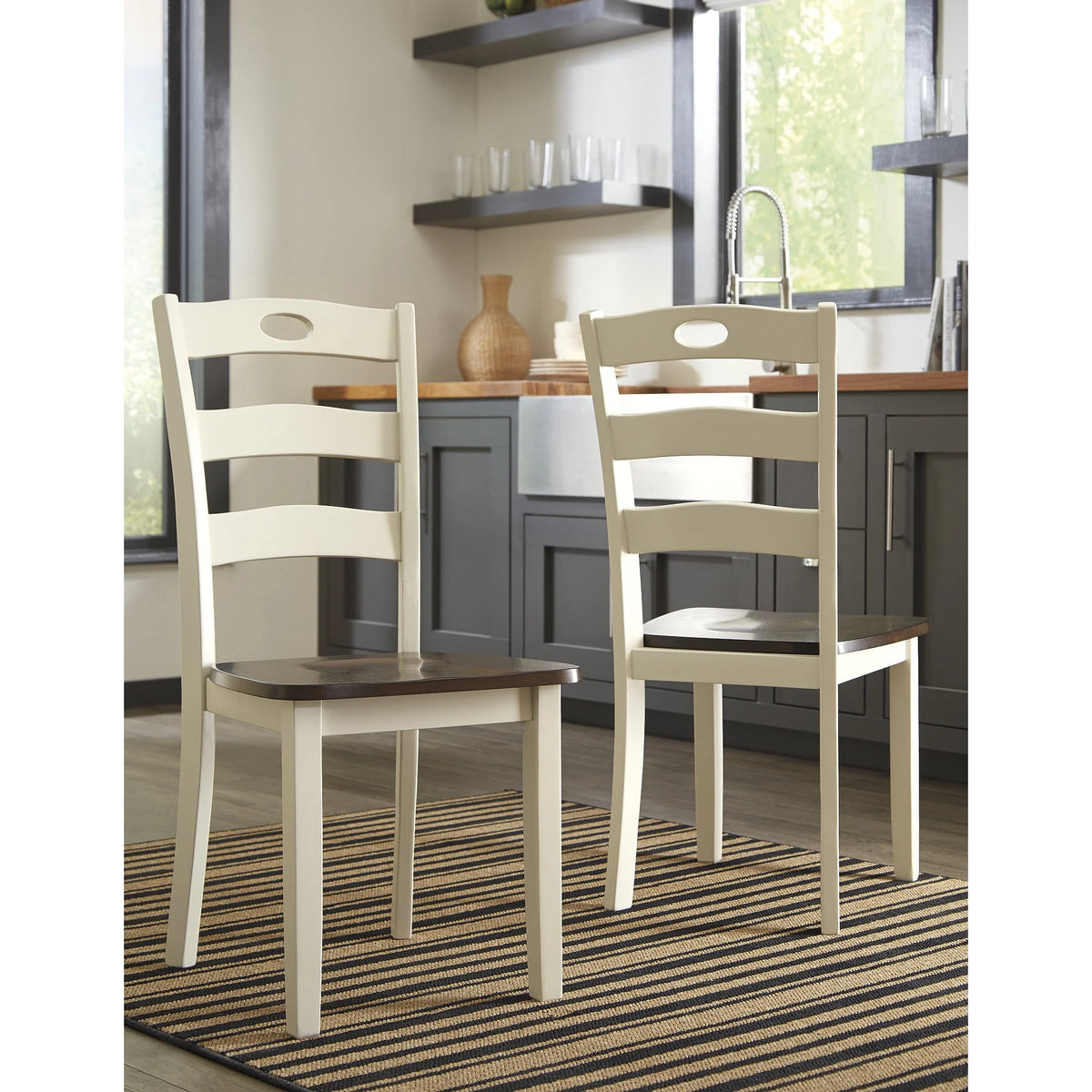 Cream & Brown Ladderback Dining Chair, Set of 2 P90351