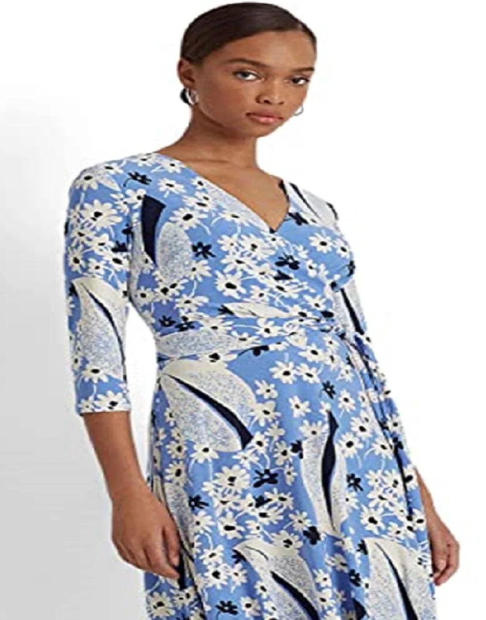 Floral Surplice Jersey Dress Blue Size 8 A81307