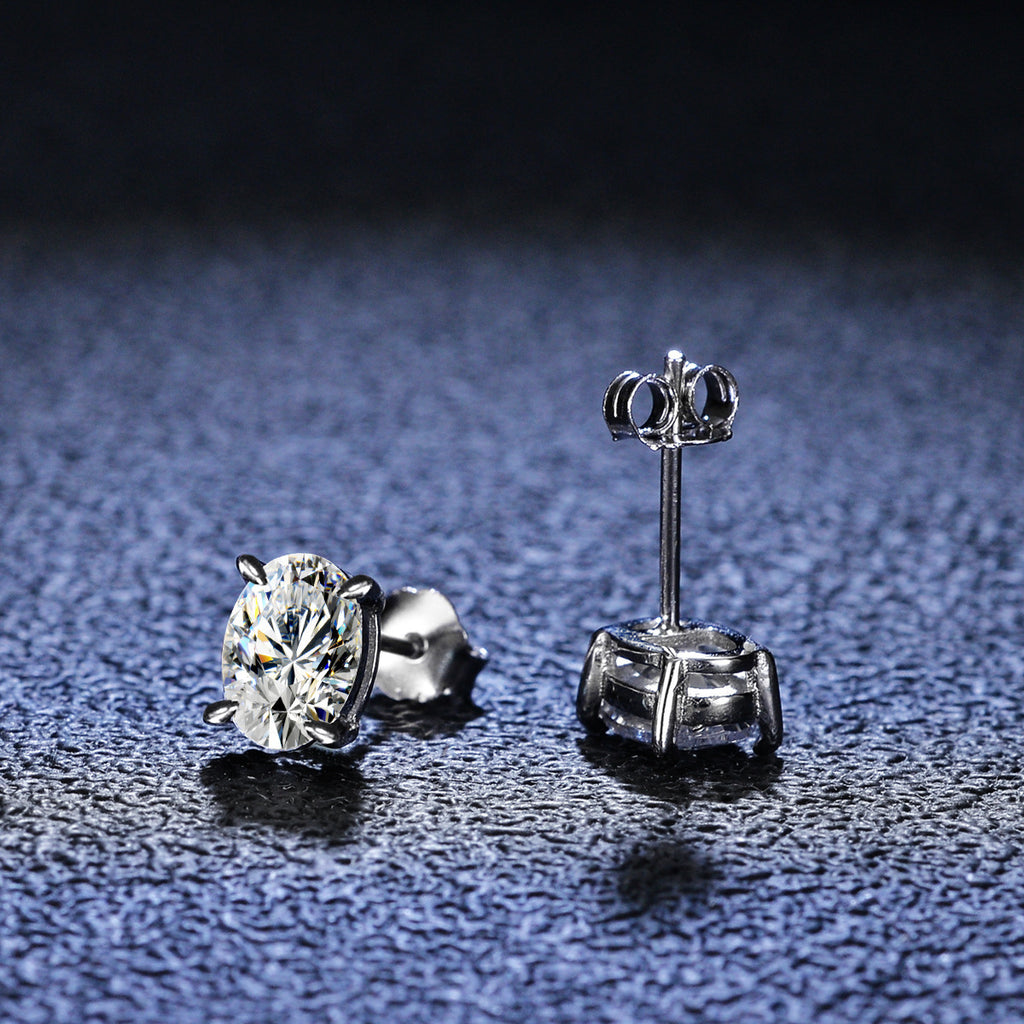 Oval Cut Moissanite Stud Earrings, 925 Sterling Silver, D Color VVS1 Clarity, 2ct C585