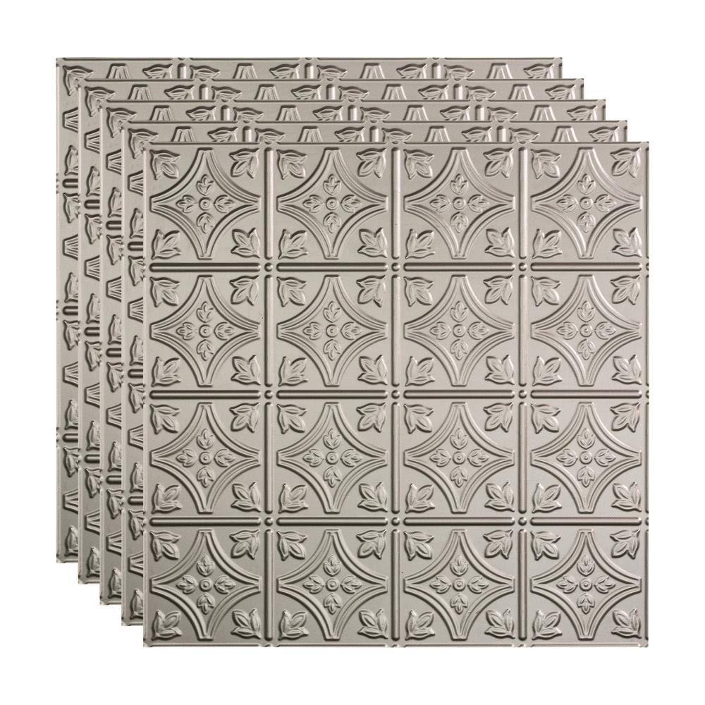 Argent Silver Decorative Vinyl Ceiling Tile 2ft x 2ft 5 Pack P982