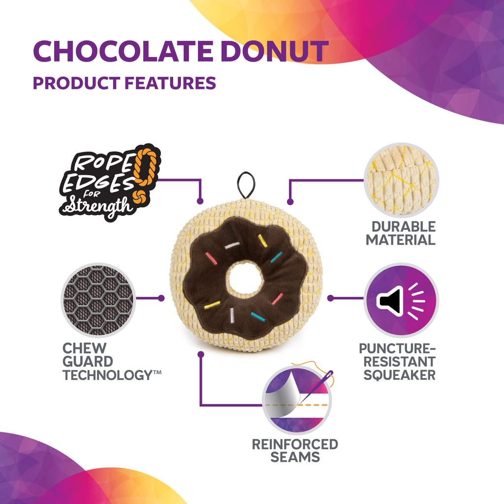 Chocolate Donut Durable Plush Squeaker Dog Toy, Brown, Large T438