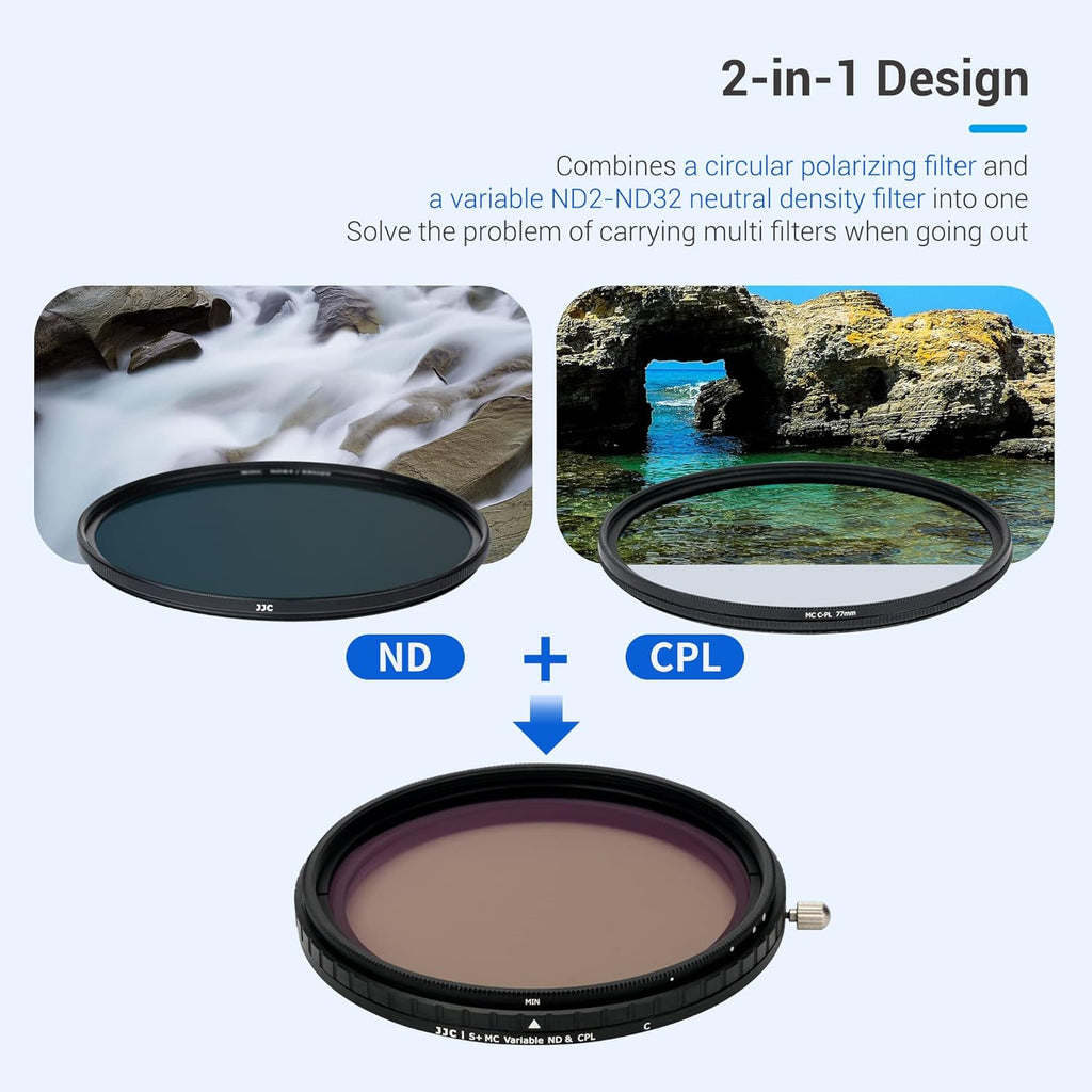 2-in-1 49mm Variable ND Filter & CPL Polarizer Filter, ND2-ND32, with Storage Case and Lens Cap P777
