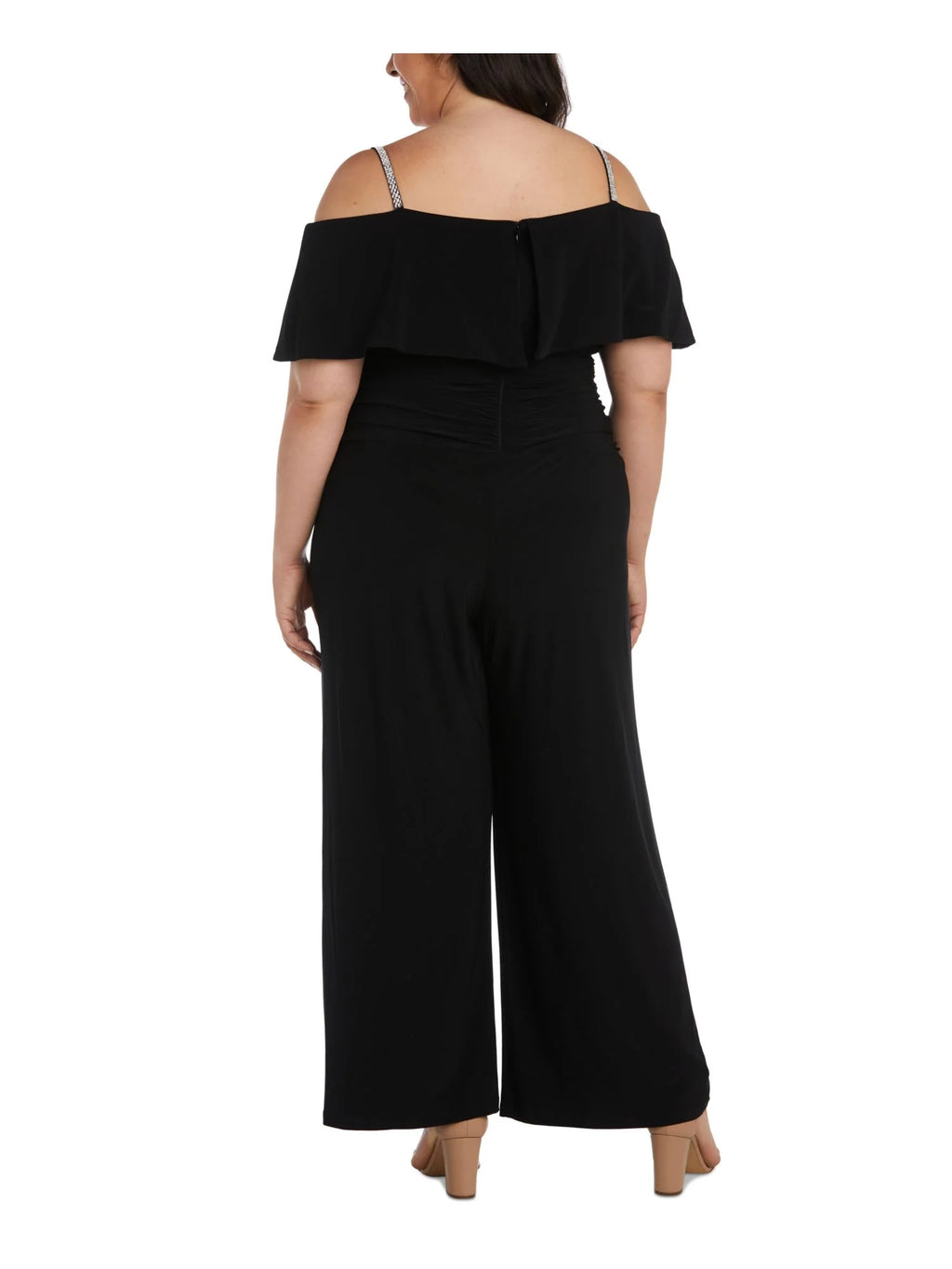 Black Ruched Zippered Wide Leg Jumpsuit Plus 22W D855