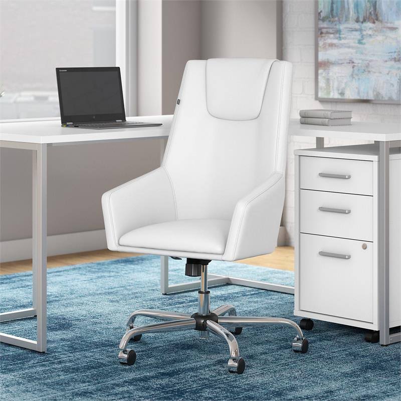 White High Back Leather Box Chair Y467