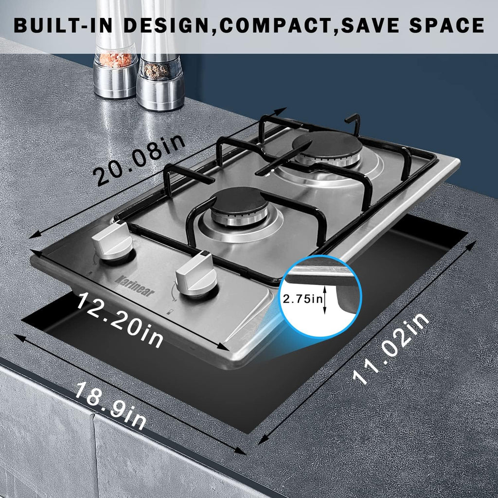 12" 2 Burner Drop-in Stainless Steel Gas Cooktop P19494