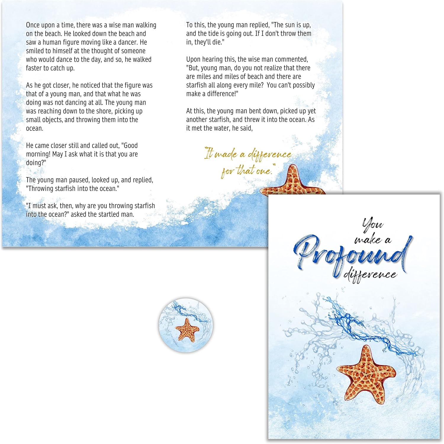 Starfish Story Cards with Matching Starfish Gifts, Pull-String Bags and Blue Splash Starfish - 90 Pieces W306895